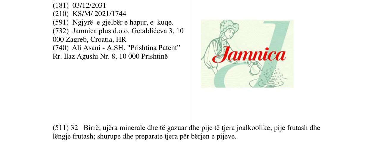 Zëri i markës Jamnica në buletin