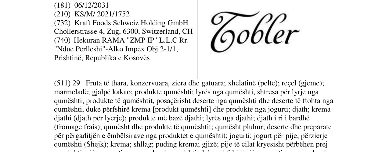 Zëri i markës Tobler në buletin