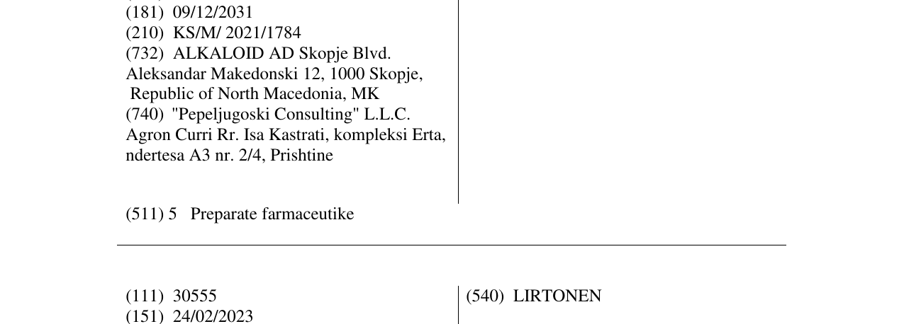 The entry of the trademark TINGORA in the bulletin