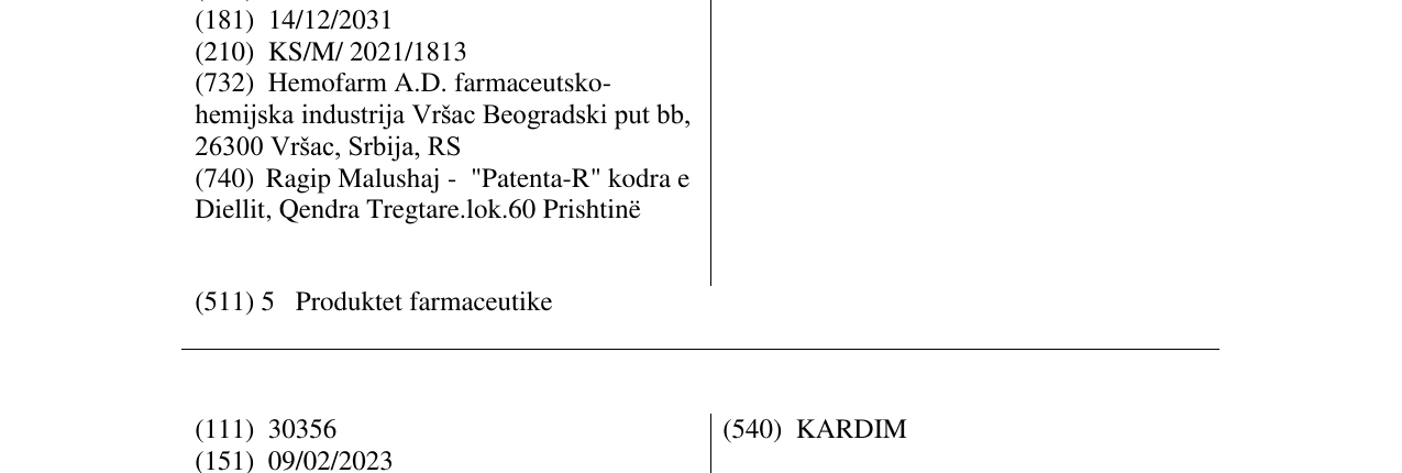Zëri i markës KARDIR në buletin