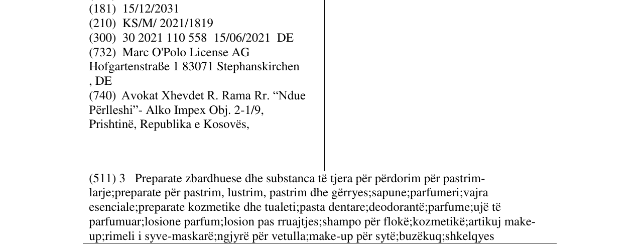 Zëri i markës Marc O'Polo në buletin