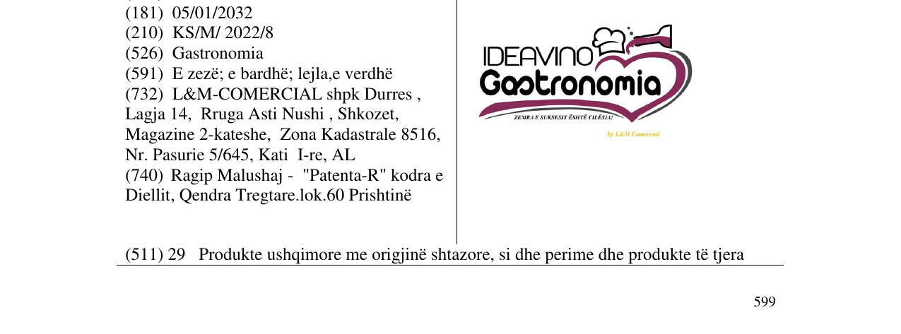 Zëri i markës IDEAVINO Gastronomia në buletin