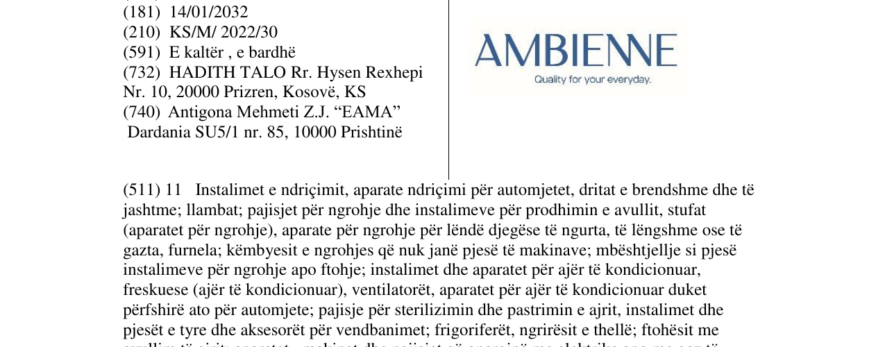 Zëri i markës AMBIENNE në buletin
