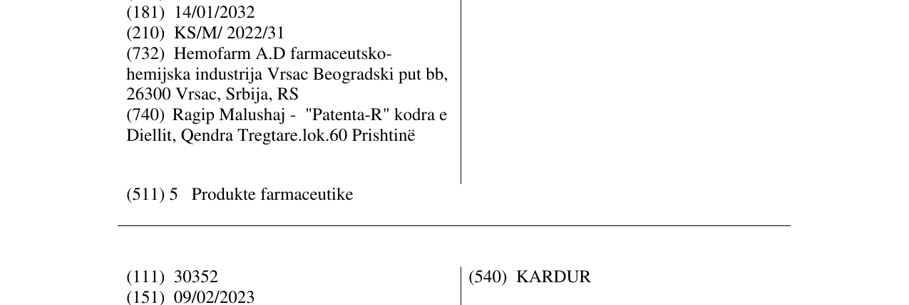 Zëri i markës KARLINDA në buletin