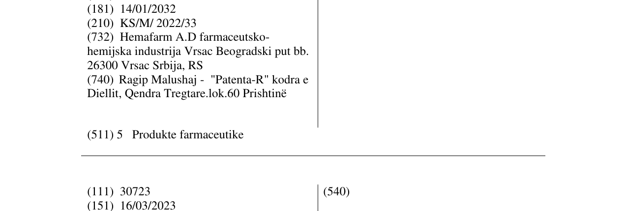 Zëri i markës KOMBENAN në buletin