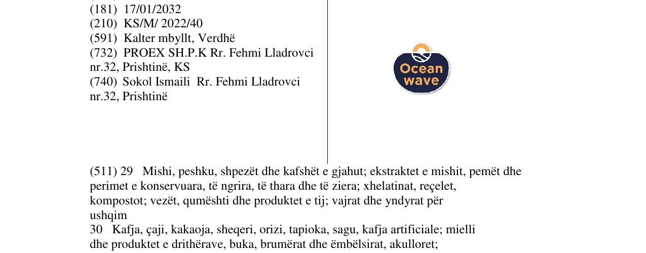 Zëri i markës OCEAN WAVE në buletin