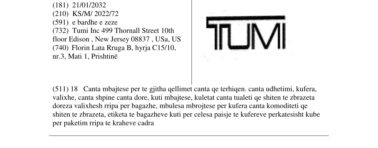 Zëri i markës TUMI në buletin