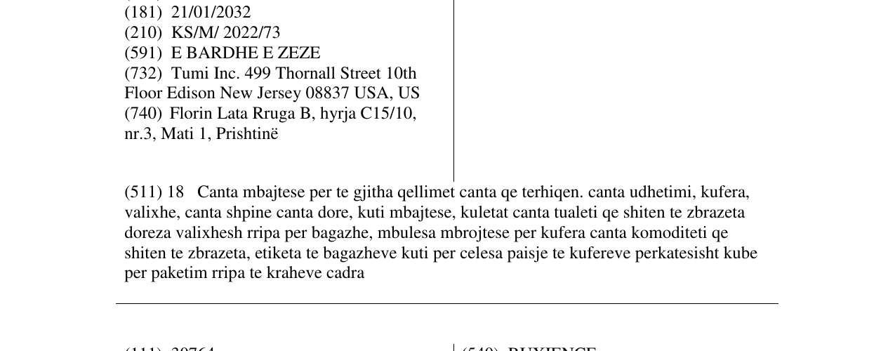 Zëri i markës TUMI në buletin