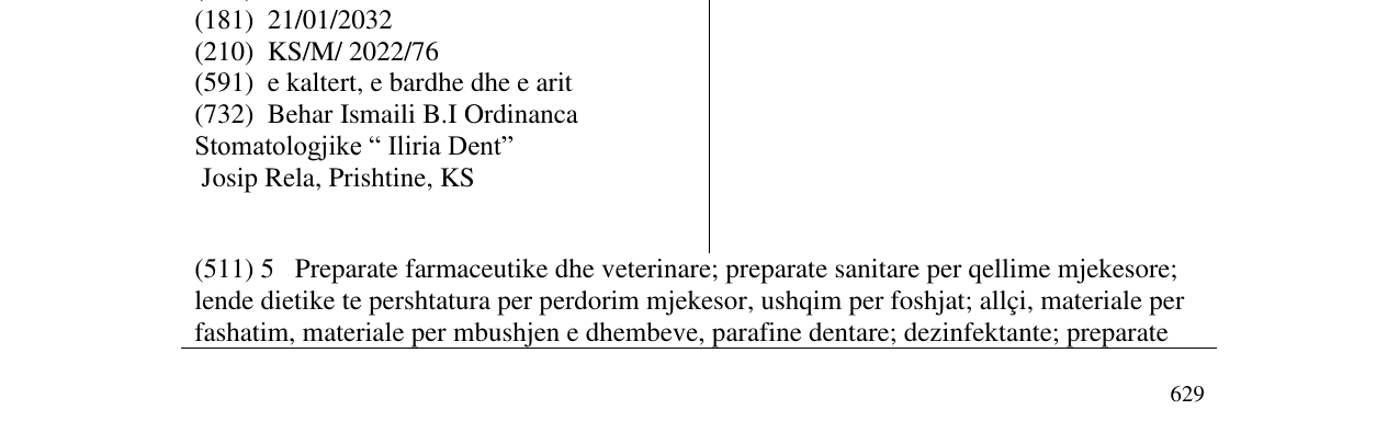 Zëri i markës ILIRIA DENT në buletin