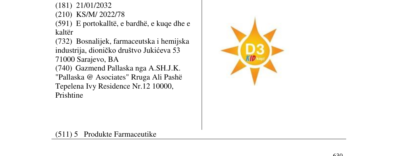 The entry of the trademark D3 in the bulletin