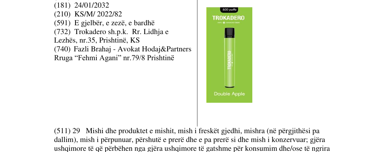 Zëri i markës TROKADERO në buletin