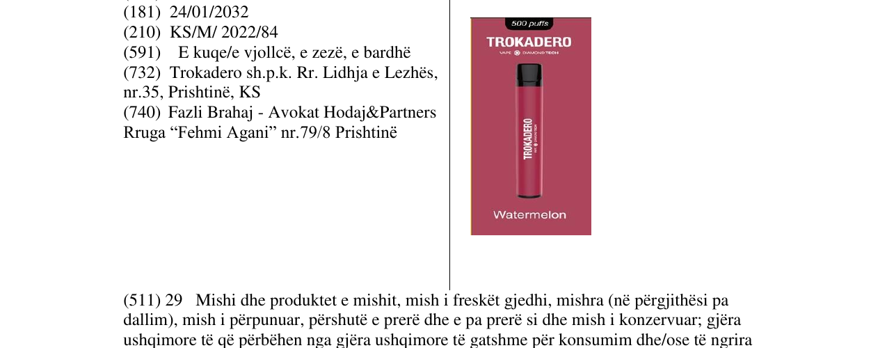 Zëri i markës TROKADERO në buletin