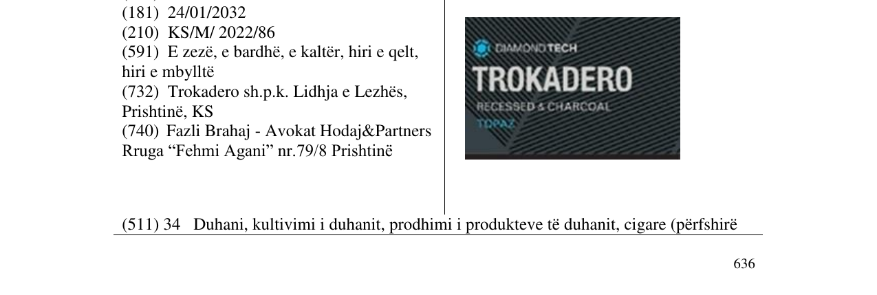 Zëri i markës TROKADERO në buletin