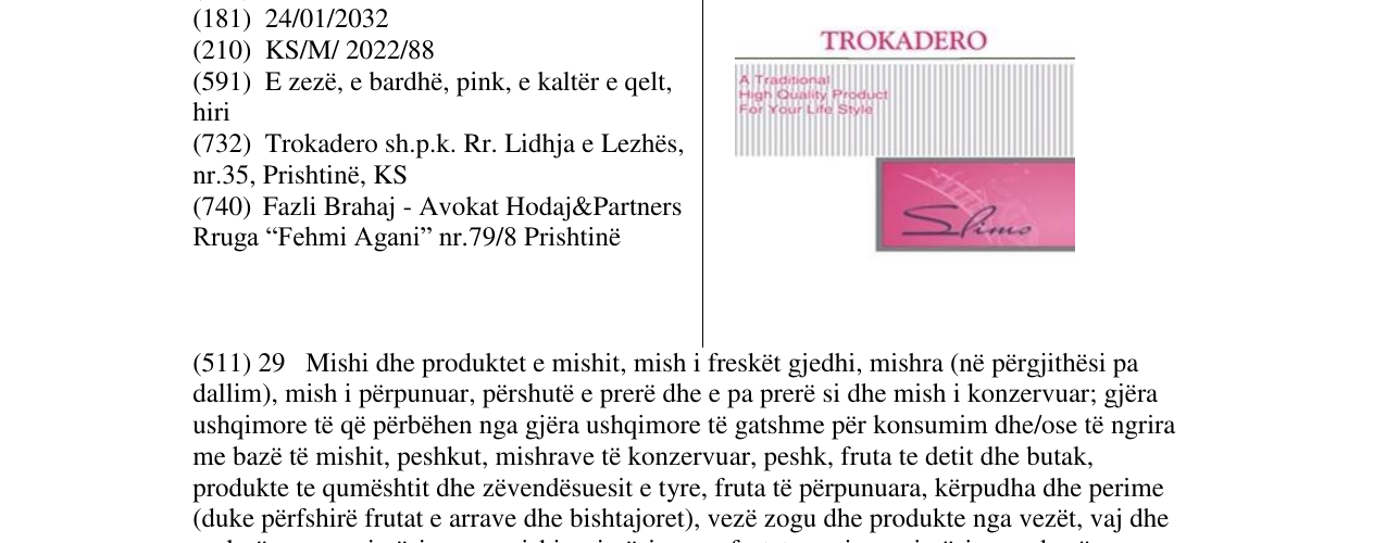 Zëri i markës TROKADERO në buletin