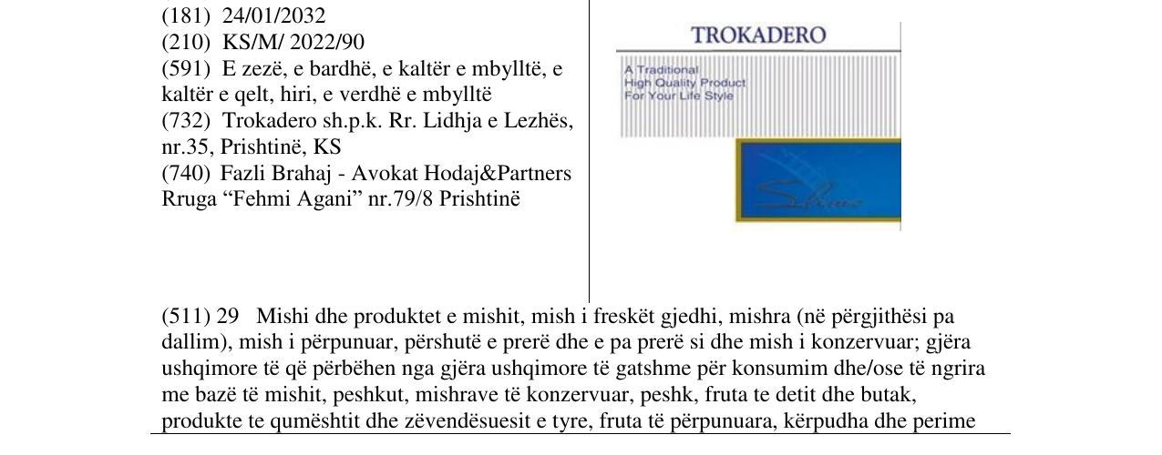 Zëri i markës TROKADERO në buletin