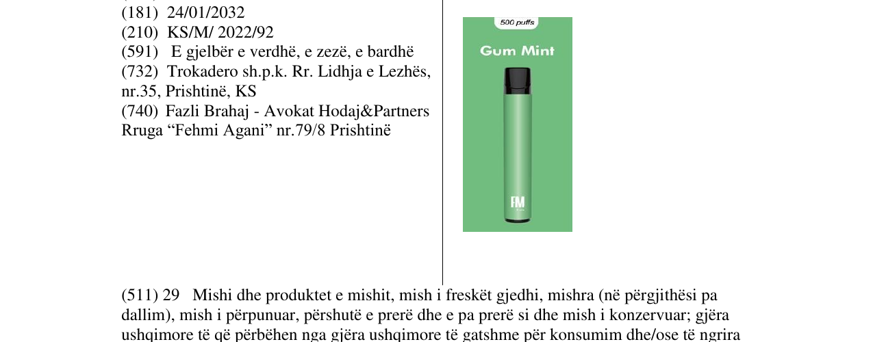Zëri i markës gum mint FM në buletin
