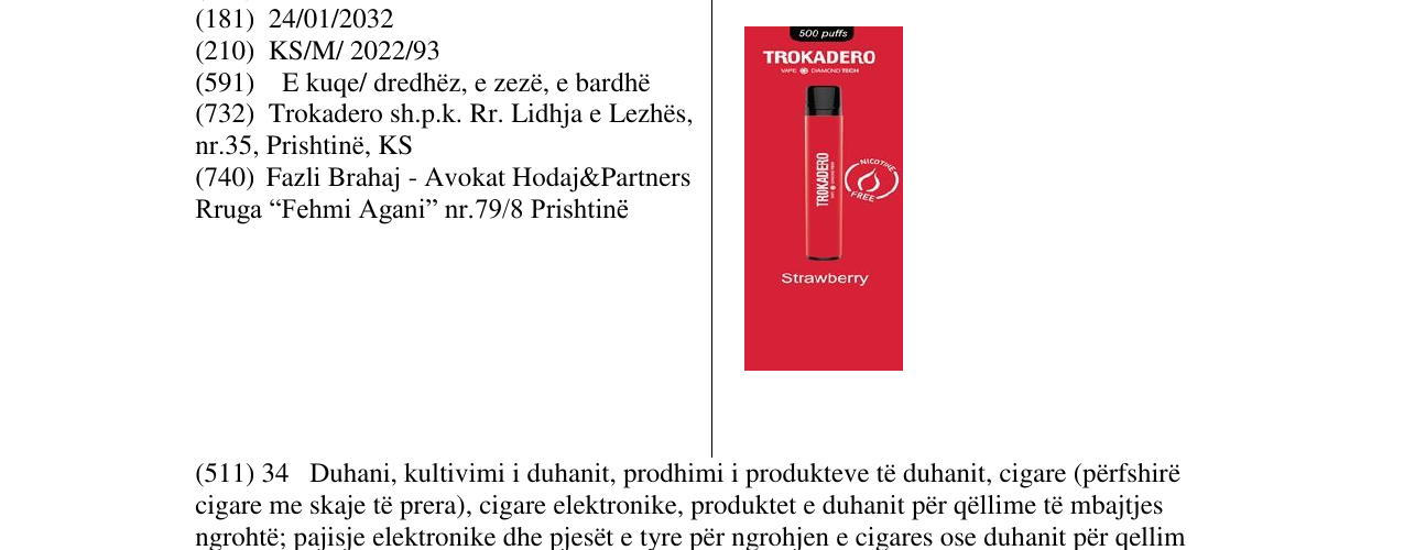 Zëri i markës TROKADERO në buletin