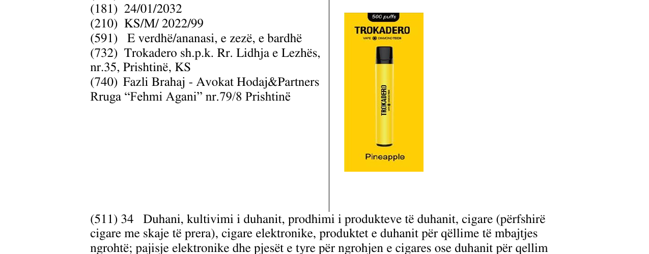 Zëri i markës TROKADERO në buletin