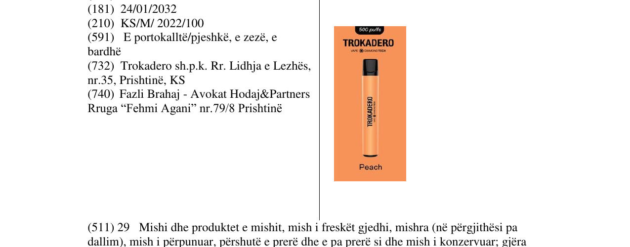 Zëri i markës TROKADERO në buletin