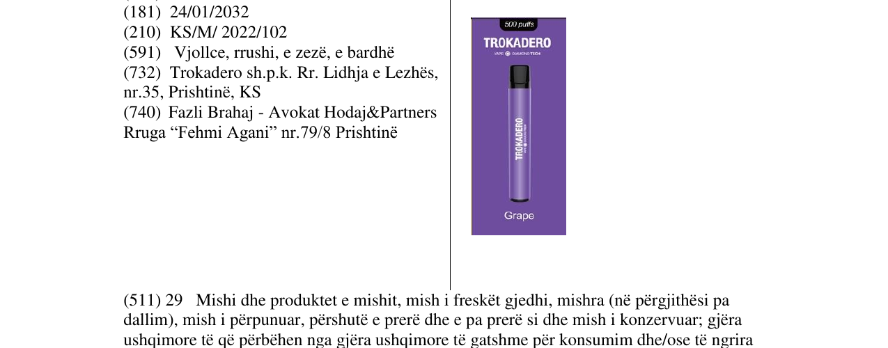 Zëri i markës TROKADERO në buletin