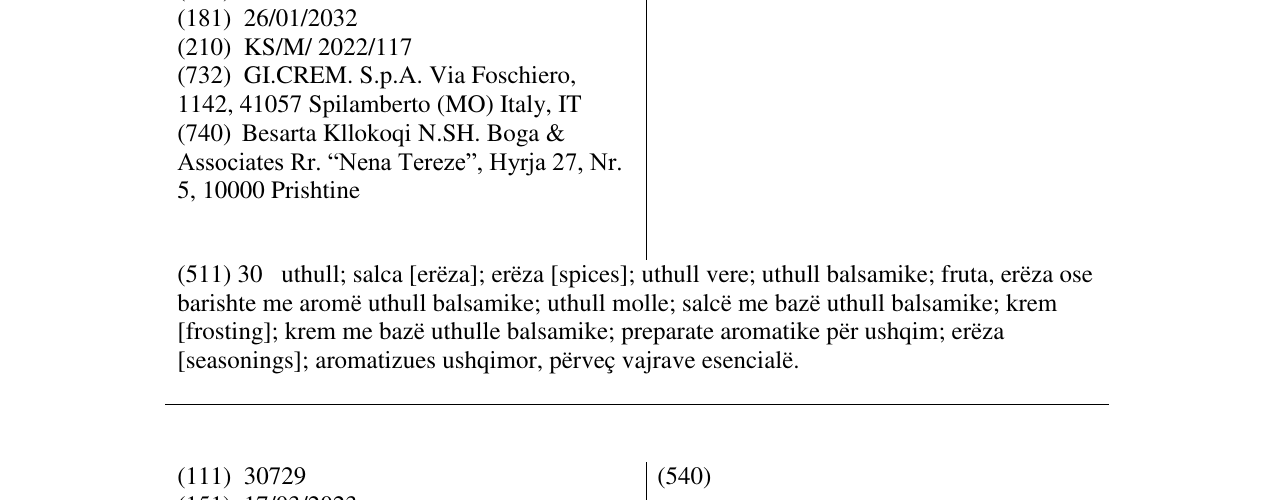 Zëri i markës GIUSEPPE CREMONINI në buletin