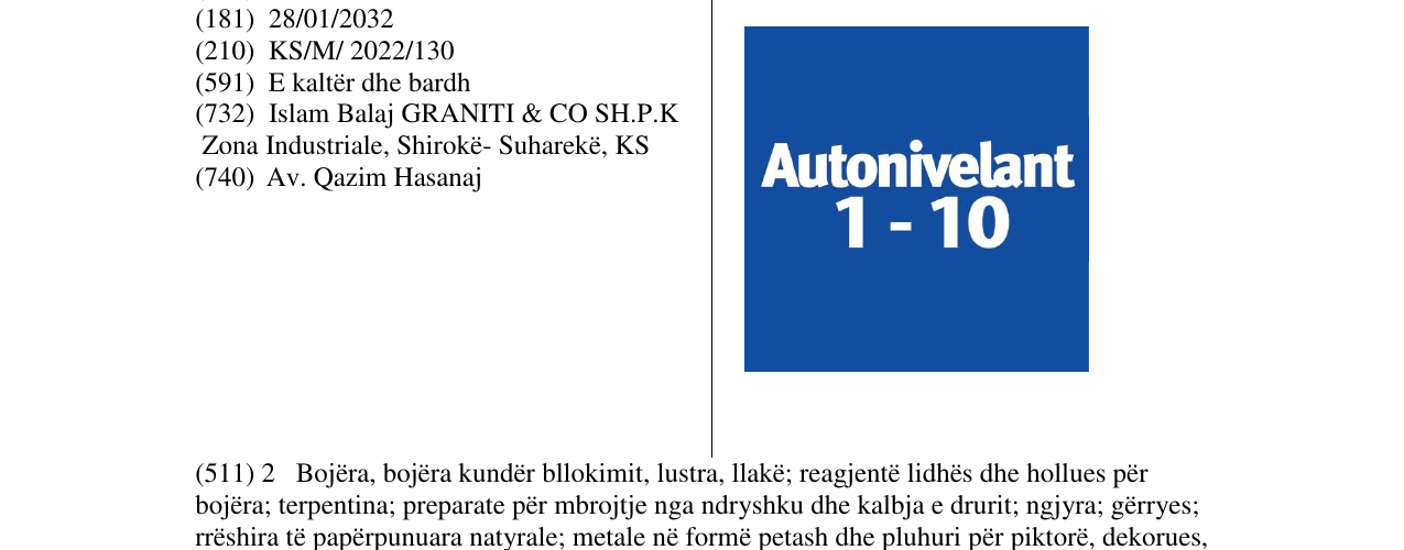 Zëri i markës Autonivelant në buletin