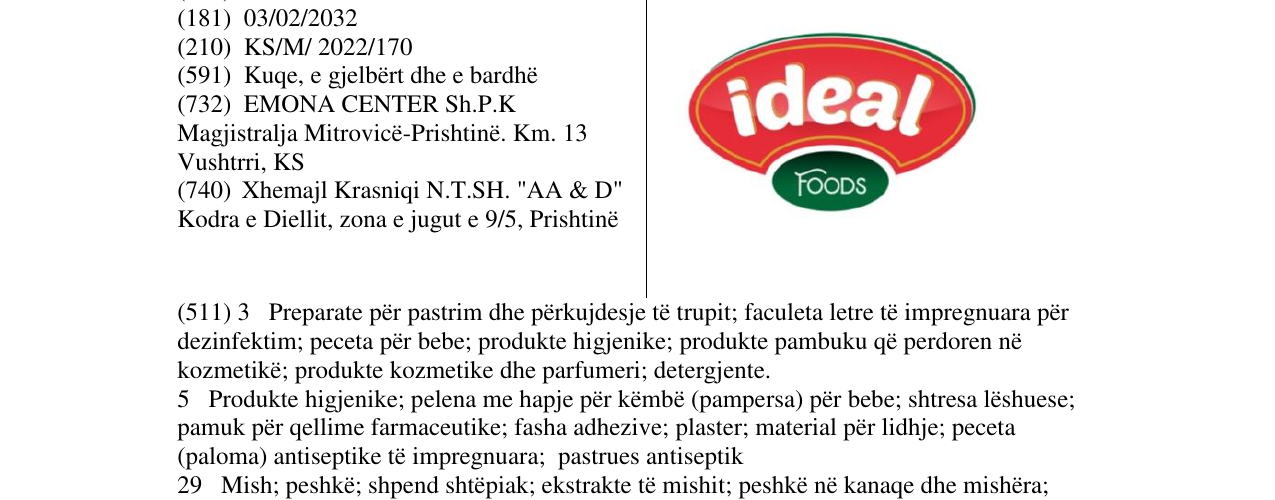 Zëri i markës Ideal foods në buletin