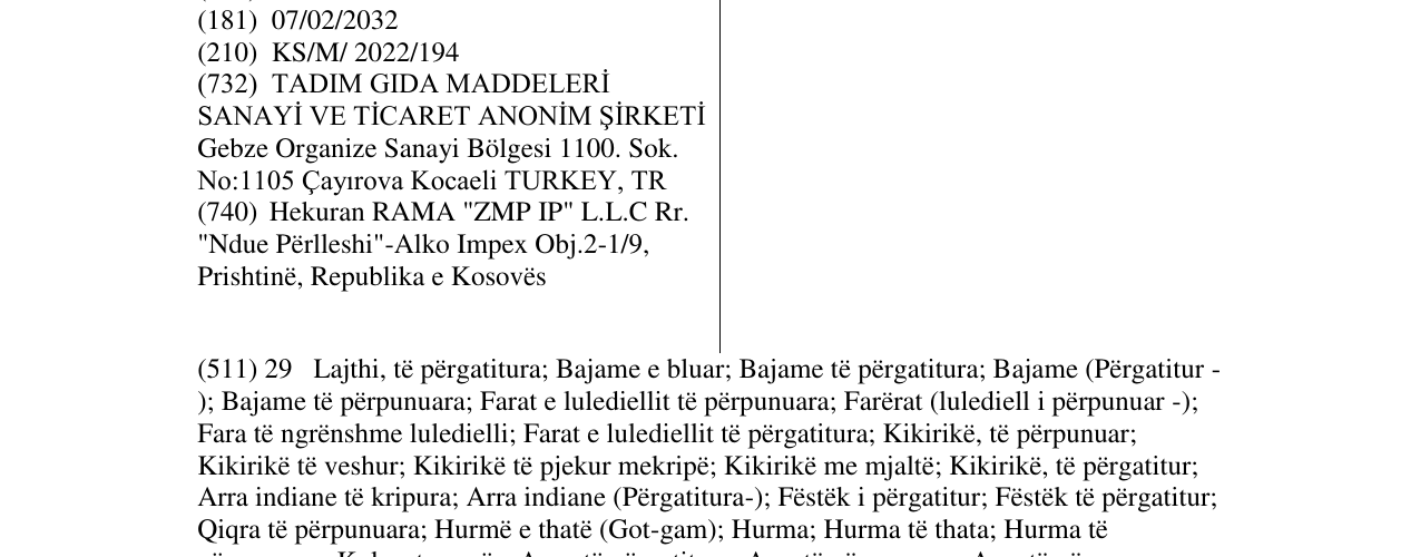 Zëri i markës TADIM FISTIXX në buletin