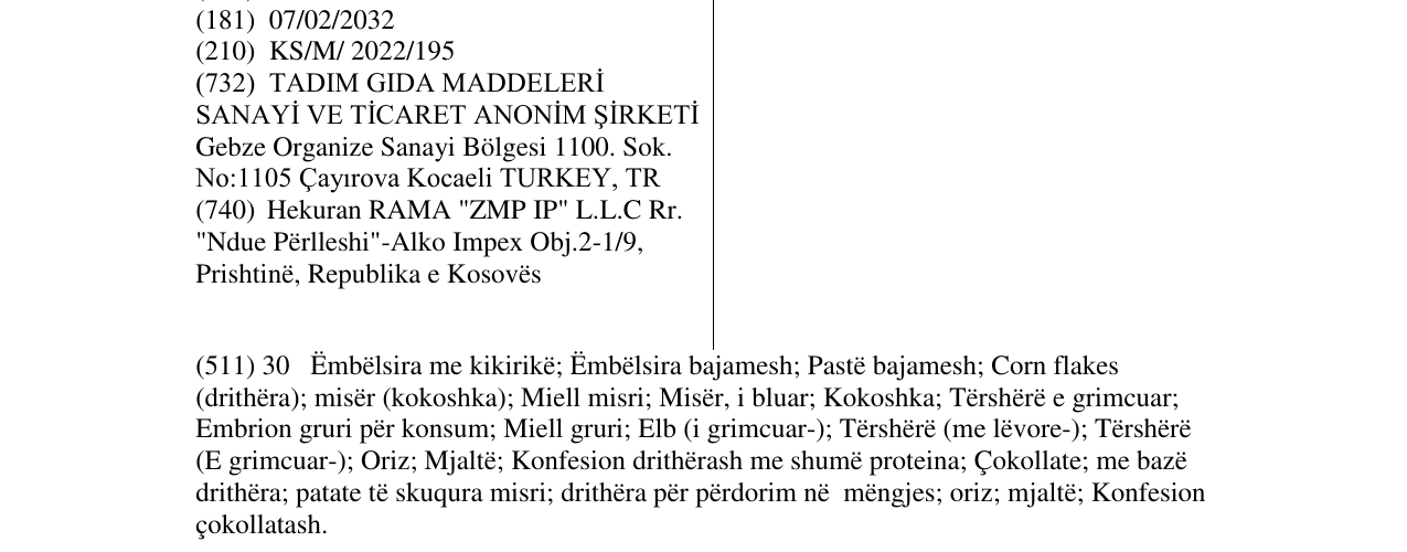 Zëri i markës TADIMCA në buletin