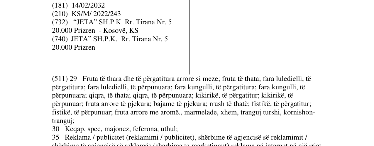 Zëri i markës Puretta në buletin
