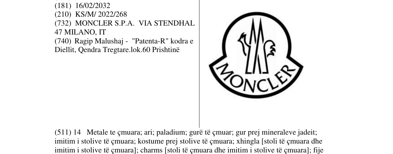 Zëri i markës MONCLER në buletin