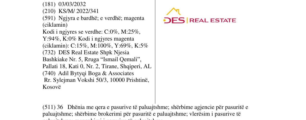 Zëri i markës DES REAL ESTATE në buletin