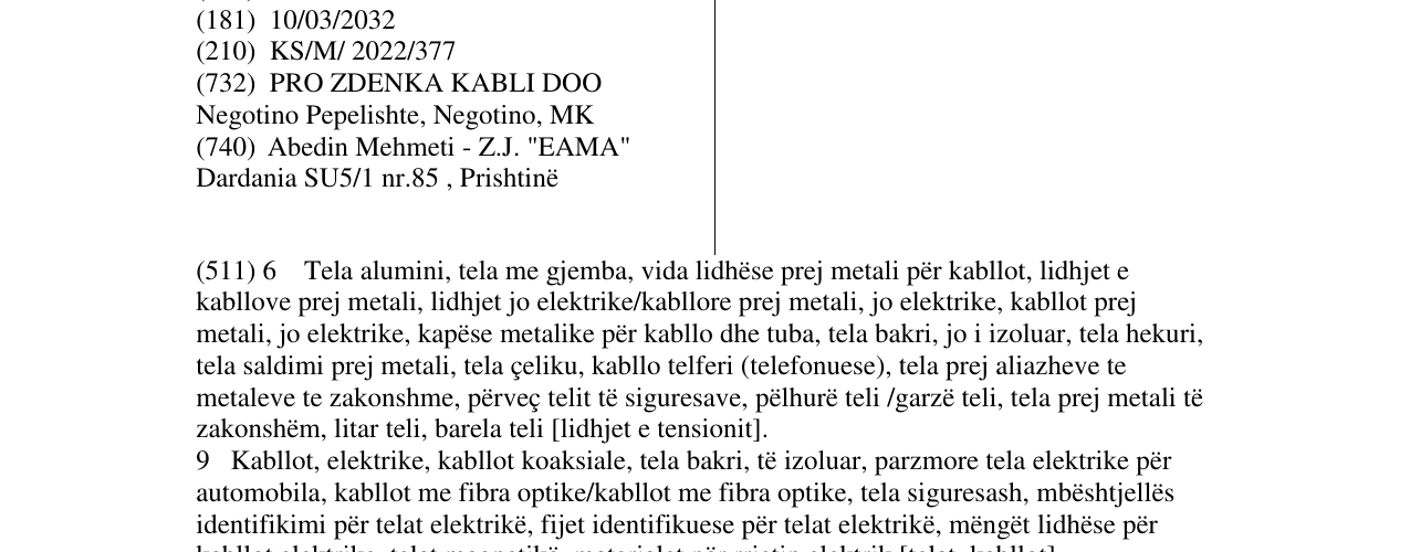 Zëri i markës PRO ZDENKA KABLI në buletin