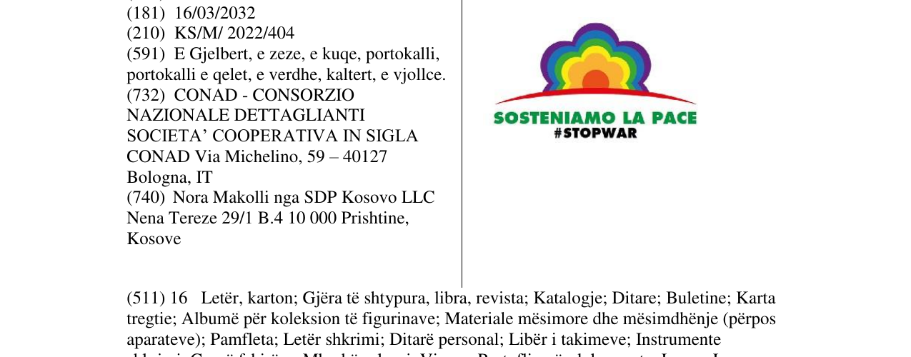 Zëri i markës SOSTENIAMO LA PACE në buletin