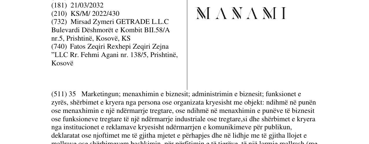 Zëri i markës MANAMI në buletin