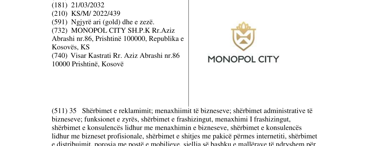 Zëri i markës MONOPOL CITY në buletin