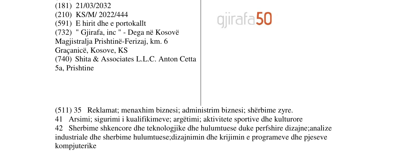 Zëri i markës gjirafa 50 në buletin