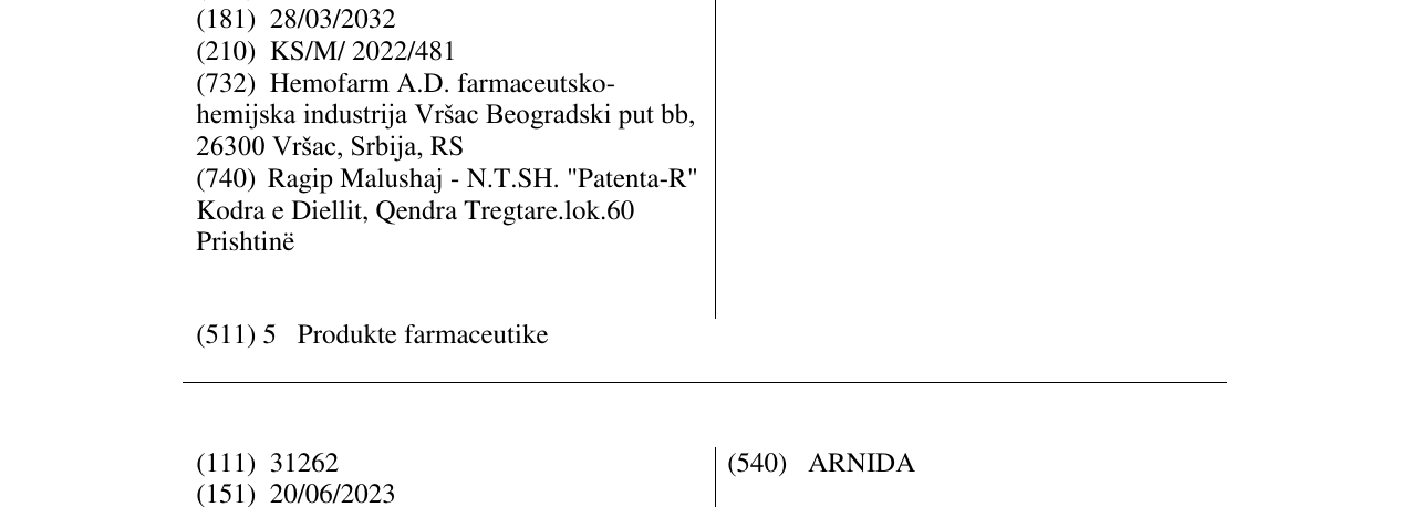 Zëri i markës ARTANIDA në buletin