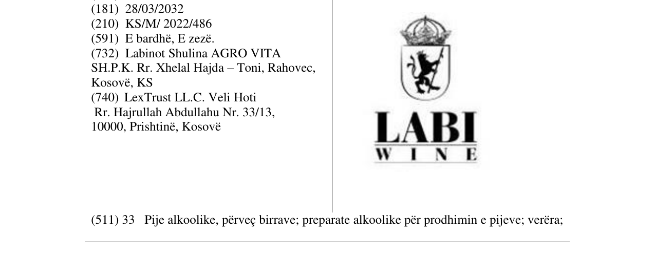 Zëri i markës LABI WINE në buletin