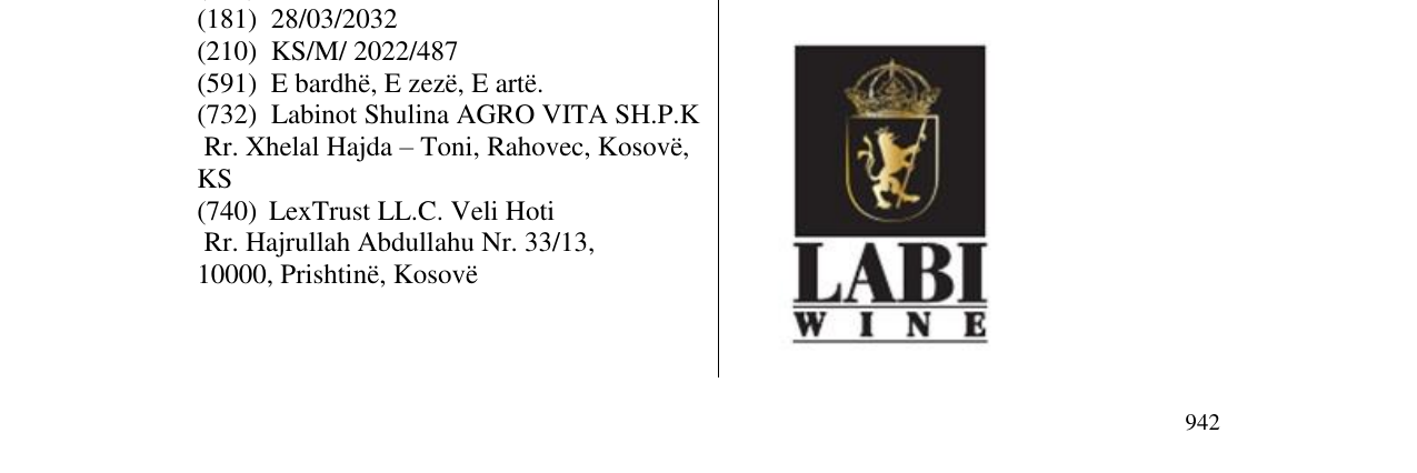 Zëri i markës LABI WINE në buletin