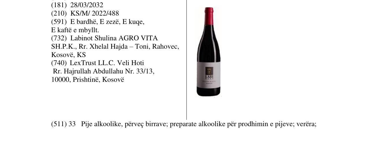 Zëri i markës LABI WINE në buletin