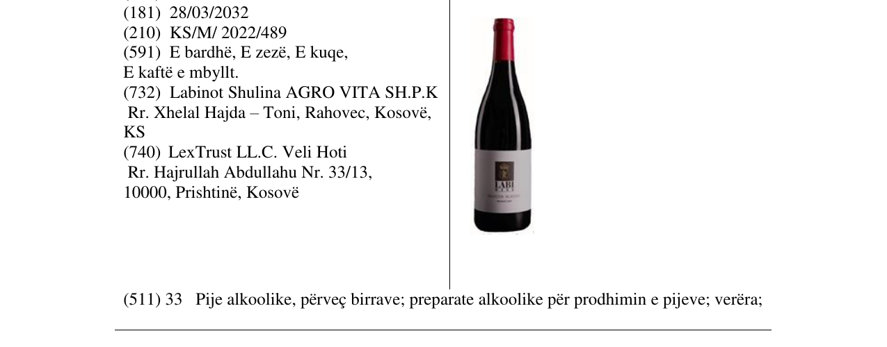 Zëri i markës LABI WINE në buletin