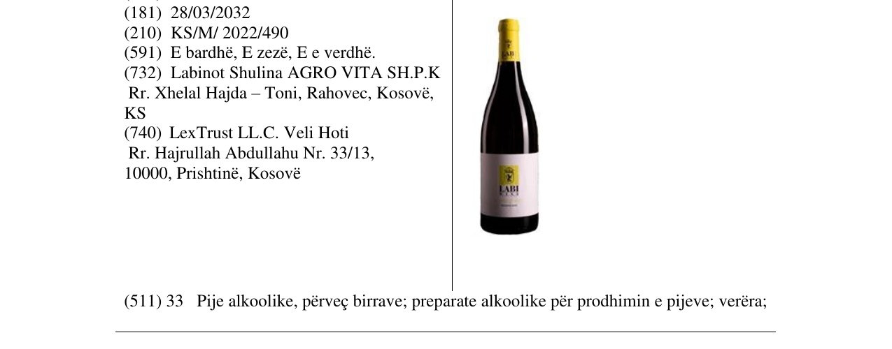 Zëri i markës LABI WINE në buletin