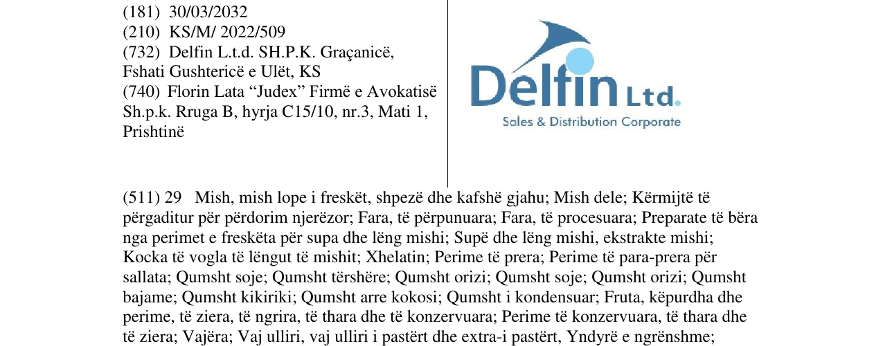 Zëri i markës Delfin Ltd. në buletin