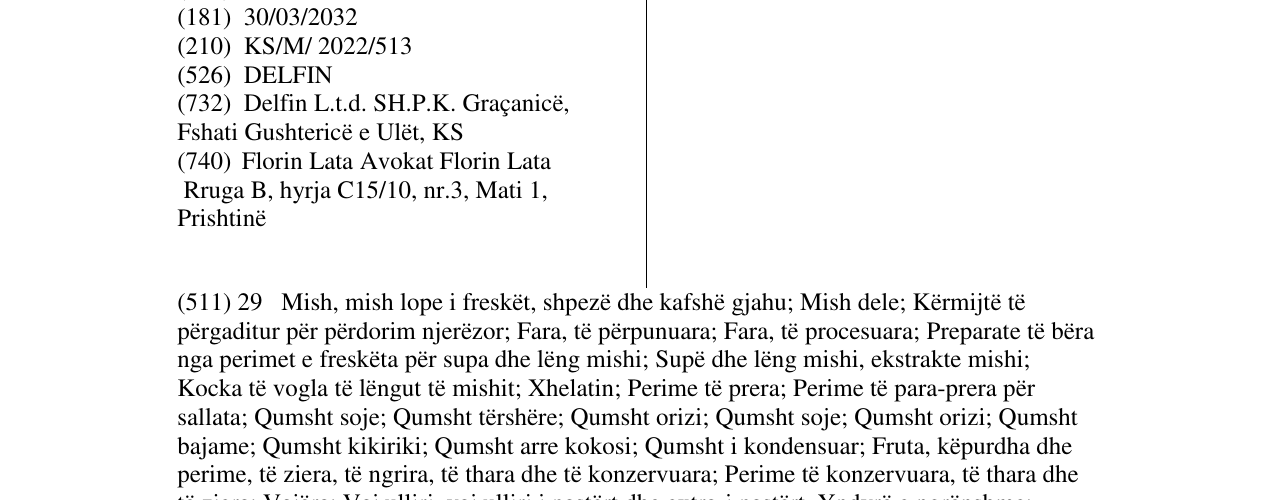 Zëri i markës DELFIN në buletin