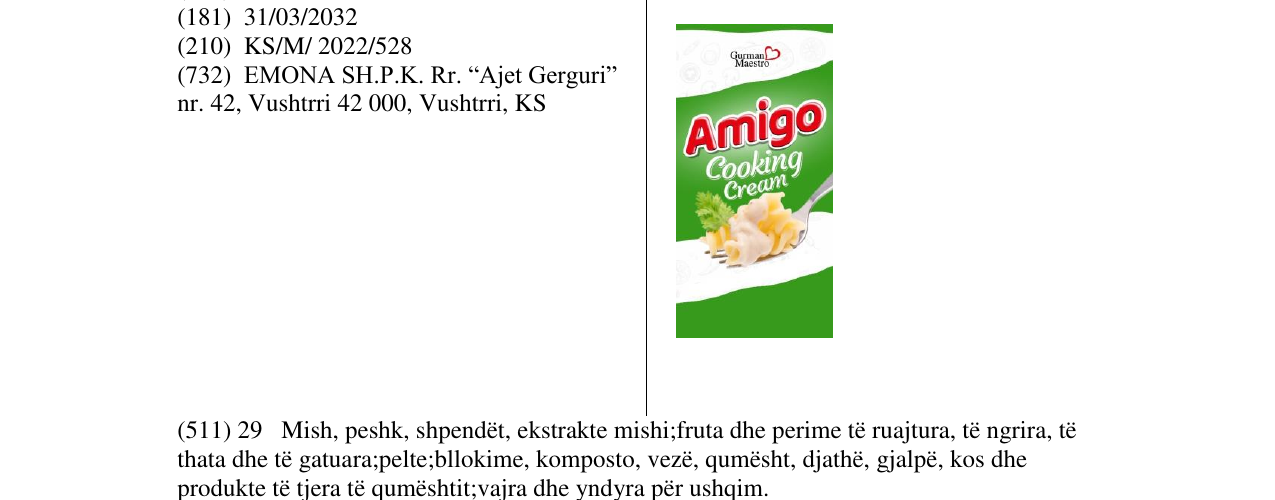Zëri i markës Gurman Maestro Amigo në buletin