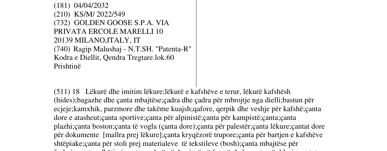 Zëri i markës GOLDEN GOOSE në buletin