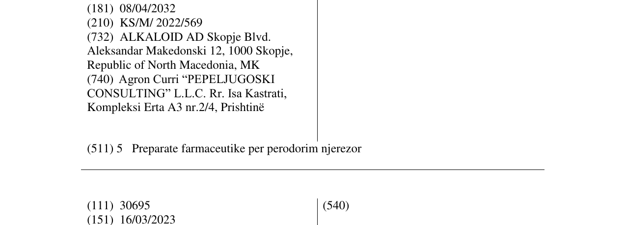 Zëri i markës DAFREDA në buletin