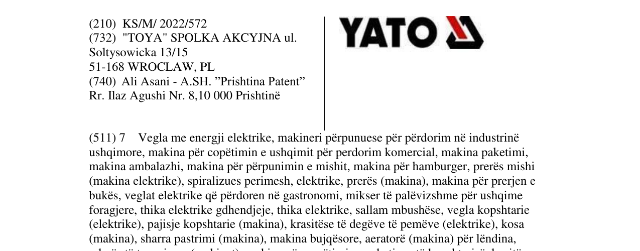 Zëri i markës YATO në buletin