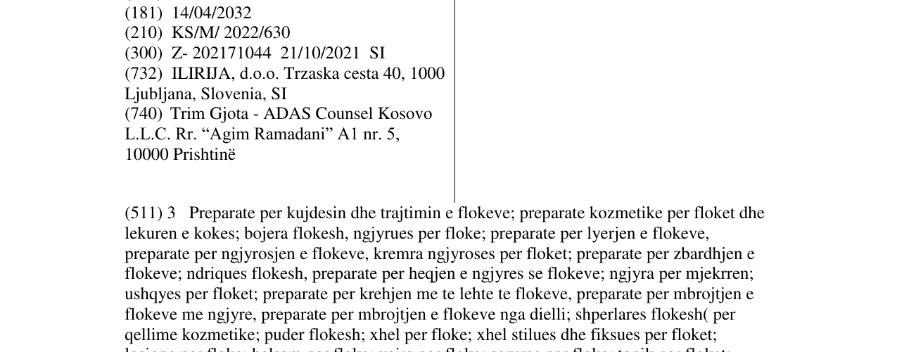 Zëri i markës SUBRINA BYE BYE në buletin